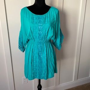 Teal boutique dress with lace inset